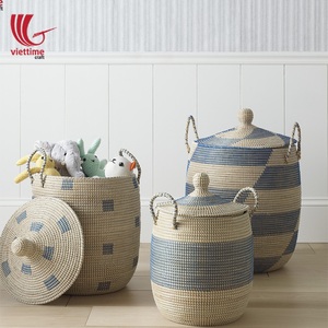 Large Seagrass Laundry <b>Basket</b> <b>With</b> Lid and <b>Handles</b>/Handmade Seagrass <b>Basket</b> <b>With</b> <b>Plastic</b> String - Product Image 3