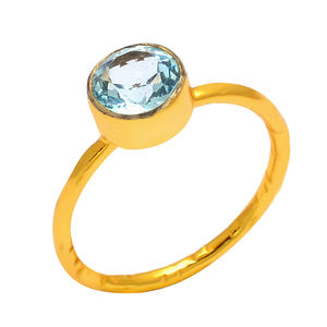 แหวนพลอยบุษราคัมสีฟ้า925เงินสเตอริงพร้อมชุบทองสำหรับงานแต่งงานของขวัญงานหมั้นผู้ผลิตโดยตรงขายส่ง - Product Image 1