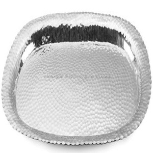 ถาดเสิร์ฟอาหารถาดเสิร์ฟอาหารทำจากโลหะสแตนเลสงานทำมือถาดเสิร์ฟอาหารสีเงินใช้ในห้องครัวบ้าน - Product Image 1