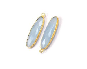 Blue Chalcedony Gemstone Gold Plated Jewelry Making Oval Shape Single Bail Faceted Bezel Birthstone Boho Connector - Product Image 6