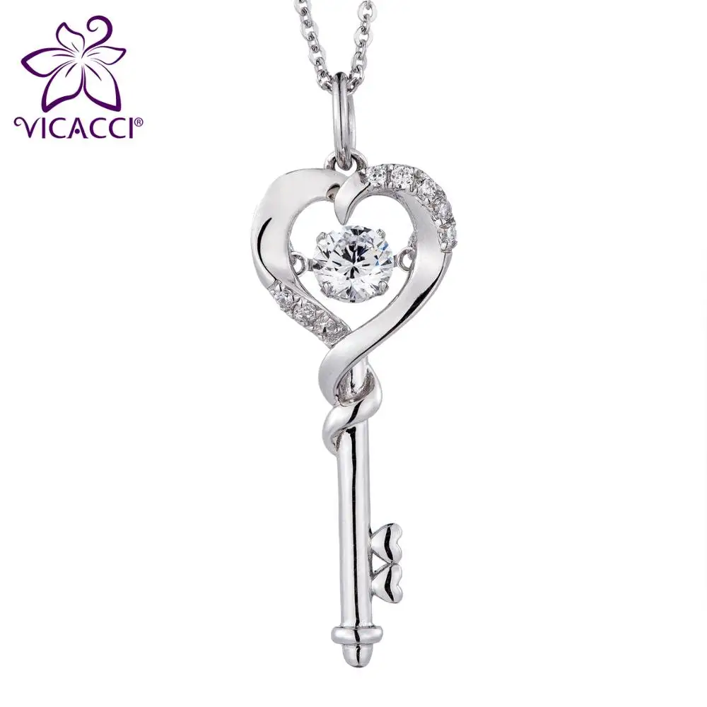 Kalp şekli anahtar 925 ayar gümüş kolye kolye ile kristal