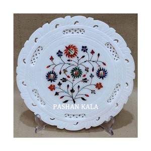 Plaques décoratives naturelles en marbre pur, incrustation de fleurs - Product Image 1
