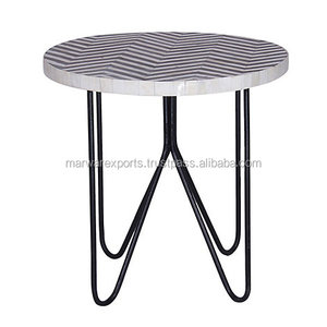 Mesa de centro con incrustaciones de hueso de diseñador de madera maciza con soporte de hierro para sala de estar, cocina y baño - Product Image 3