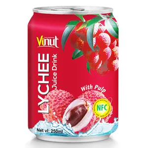 250ml VINUT konserve Lychee meyve suyu meyve suyu markaları şekersiz zengin çeşitli önemli besin maddeleri tedarikçiler ve üretici