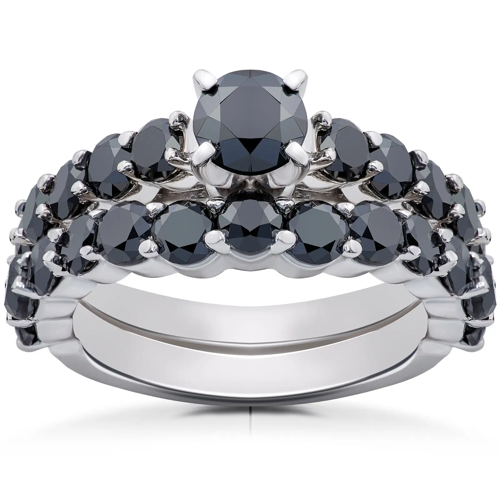 3.05 Carats Natural Black Diamond Engagement Wedding Ring in 14k White Gold Bridal Sets white gold diamond ring