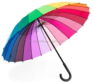 24 Rib Umbrella Best Popular Promotional 23" 24 Rib Straight Auto Open Rainbow Umbrella