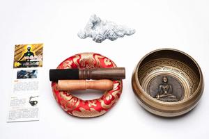 Bol chantant tibétain de haute qualité Népal bol en métal fait à la main de l'Himalaya pour le yoga et la méditation creuset en quartz - Product Image 4