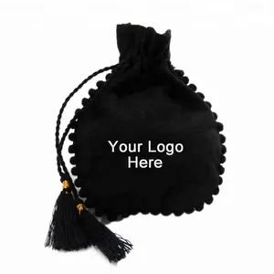 התאמה אישית של לוגו תכשיטי כותנה אריזת שרוך פאוץ' הודי בעבודת יד בר קיימא שחור מתנה טובה תיק קטן סיטונאי