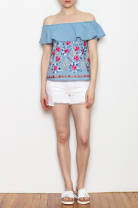 เสื้อปักลายดอกไม้เปิดไหล่เสื้อโบฮีเมียนสไตล์ชาวนาโบฮีเมียนเสื้อแต่งระบายสุดชิคสำหรับงานปาร์ตี้ตอนเย็นฤดูร้อน - Product Image 5