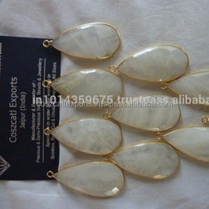 Venta al por mayor Rainbow Moonstones Bisel Conectores Plata de Ley con Chapado en Oro para Pulsera y Collar Colgante Joyería - Product Image 2
