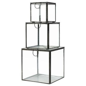 Set Of 3 Square Glass Storage Boxes With Metal <b>Frame</b> And Hinged Lid For Jewelry Organizers - Product Image 1