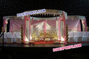 Ensemble de Mandaps modernes en cristal pour mariages Mandaps royaux métalliques avec lumières LED Chaises de style simple à des fins décoratives - Product Image 4