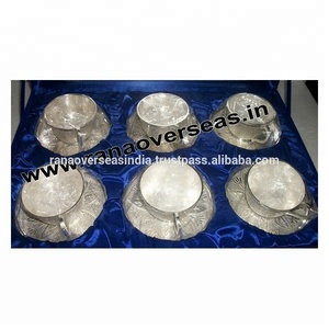 Hermoso Juego de Taza y Platillo de Latón Plateado con Bandeja Grabada, Ideal para Regalo de Diwali, Decoración Festiva y para Servir - Product Image 2