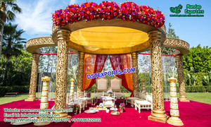 Boda India Maravilloso Dorado Tallado Mandap Boda Fibra Mandap Mejor diseñado Boda Dorado Tallado Mandap Personalizado Mandap EE. UU. - Product Image 4