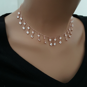 Couleur or Rose, P. Collier en argent Sterling 925K ras du cou, simple et minimaliste, en Cz - Product Image 1