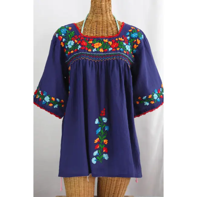 New fashion Mexican Hand embroidered women Best Cotton Designer Tunic Tops Hand Embroidery Mexican Blouses