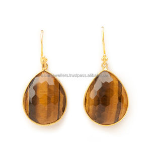 ต่างหูพลอยตาเสือ925เครื่องประดับแบบห้อยทำมือชุบทองทำด้วยมือ - Product Image 1