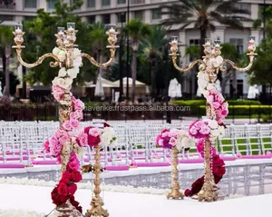 金色马赛克地板烛台摆件装饰金属烛台和花卉摆件支架婚礼派对活动装饰