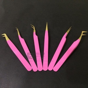 Pinces à épiler professionnelles pour extensions de cils en acier inoxydable durable rose vif or de haute qualité durables antistatiques 11 cm privées - Product Image 1