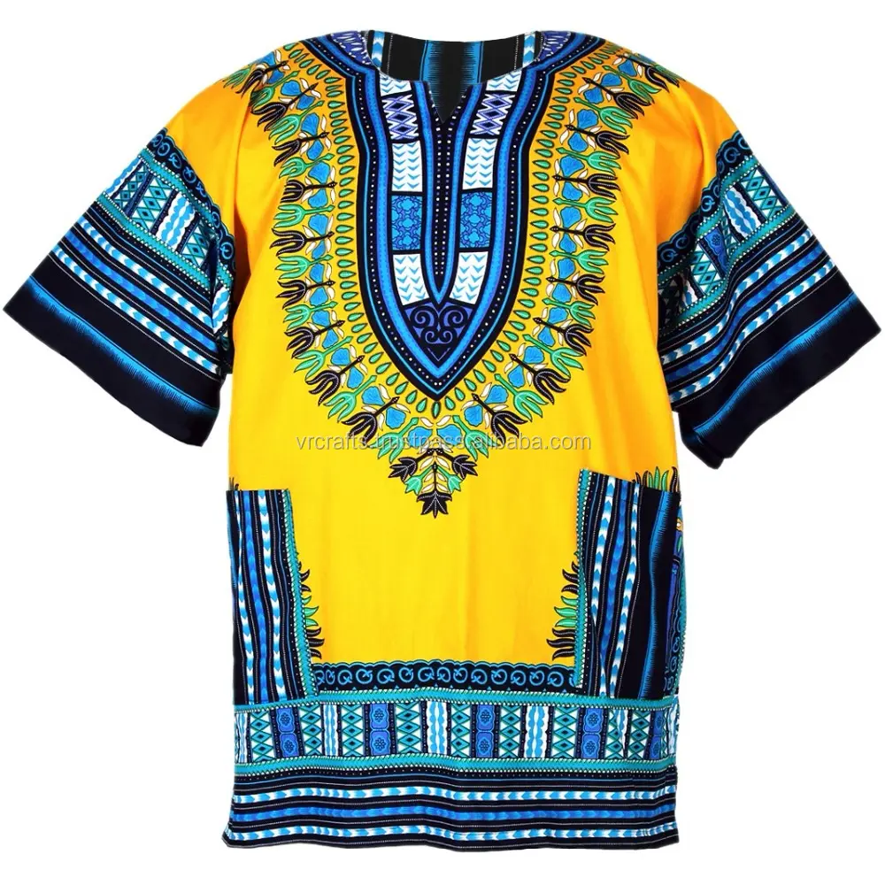 Dashiki-camisa africana de algodón para mujer, fabricante de color amarillo, venta al por mayor, camisas dashiki africanas tradicionales