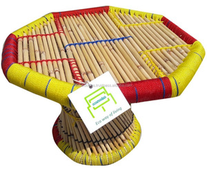 Tabouret en bambou naturel au design moderne Offre Spéciale tabouret ottoman en roseau petite console ronde en incrustation d'os pour appartement ou ferme - Product Image 5