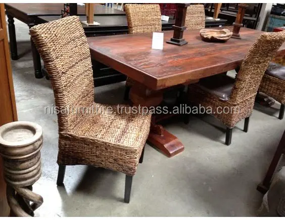 Banana folha fibra móveis rattan jantar cadeiras e mesa móveis asiático café para moderno rattan bali resort