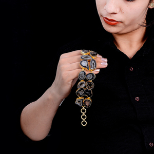 สร้อยข้อมือควอตซ์อัญมณี14K ชุบทองสร้อยข้อมือเทนนิสแฟชั่นดีไซน์เป็นรูปทรงเรขาคณิต - Product Image 2