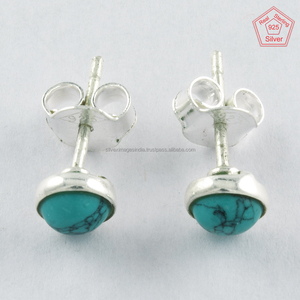 Unisex 925 <b>Turquoise</b> <b>Stud</b> <b>Earrings</b> Vintage Style Sterling Silver for Wedding Engagement Anniversary Party Gifts - Product Image 1