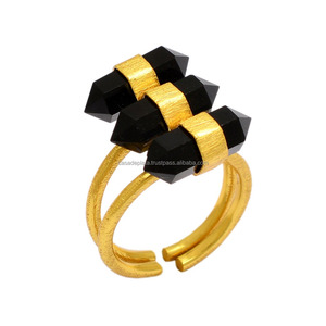 Anillo de tres piedras de Plata de Ley 925, piedra preciosa de ónix negro, chapado en oro, regalo de boda clásico a la moda, joyería de fiesta para mujer - Product Image 1