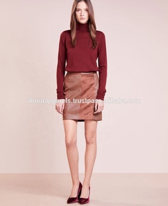 Falda lápiz de cuero de piel de cordero genuina larga sexy para mujer con detalle de cordones Falda de piel de oveja genuina de talla grande - Product Image 4