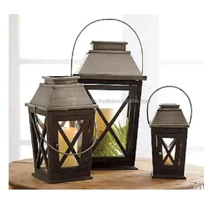 复古风格的铁烛台灯笼批发铁烛台灯笼，来自印度古董装饰供应商