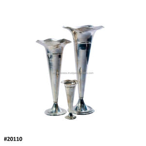Vase à fleurs en métal argenté pièce maîtresse de décoration de mariage pièce maîtresse de mariage en relief à la main trompette à fleurs - Product Image 2