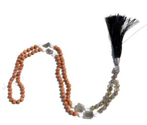 Achetez des perles de prière en labradorite bouddhiste de qualité naturelle, facettées à la main, 108 perles, pompon en soie, collier Mala unisexe - Product Image 6