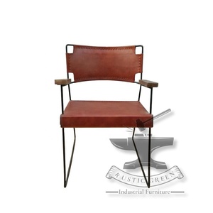 Chaise de salle à manger industrielle vintage moderne en fer et cuir pour restaurant cuisine salon supermarché atelier hôpital école - Product Image 2