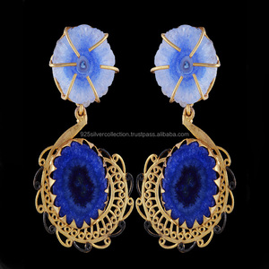 Pendientes de tuerca de cuarzo Solar bohemio al por mayor, nuevo diseño, Latón chapado en oro, gota de piedras preciosas, latón hecho principalmente para curación de fiestas - Product Image 2