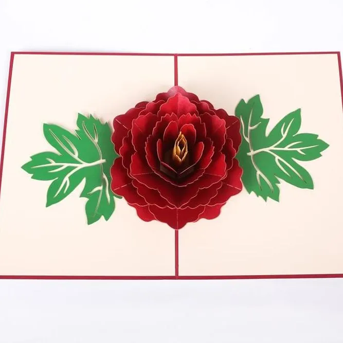 Red Rose Bloom 3d Greeting Card Laser Cut Floral Pop Up Card Cheap Price