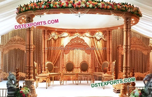 Mandap de madera tallada para bodas indias, Mandap de madera dorada tallada para bodas, Mandap de madera tallada elegante para bodas, Nueva York - Product Image 6