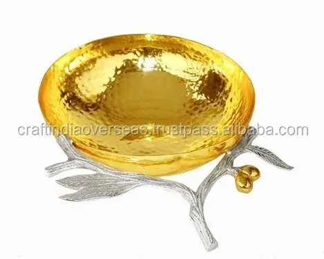 Tableware Decor Gold Plated Bowl with Silver Handle and Metal Decorative Handicrafts item for home Design Fancy Bowl