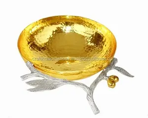 Tigela banhada a ouro para decoração de utensílios de mesa com alça prateada e metal decorativo artesanato item para casa design fantasia tigela