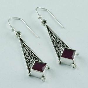 Pendientes de plata de ley 925 hechos a mano con piedra de rubí Rosa deslumbrante, joyería India - Product Image 2