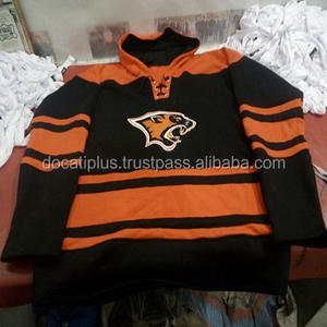 OEM Customizable <b>Men's</b> Hoodies with Embroidered Ice Hockey Patch Solid Pattern Waterproof Knitted Weaving <b>Lined</b> Design - Product Image 1