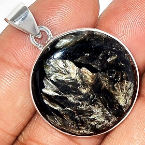 ล่าสุด925เงินสเตอร์ลิงธรรมชาติขนาดใหญ่ทรงกลมสีดำทอง seraphinite จี้อัญมณีสำหรับขายส่งผู้ผลิต ODM - Product Image 1