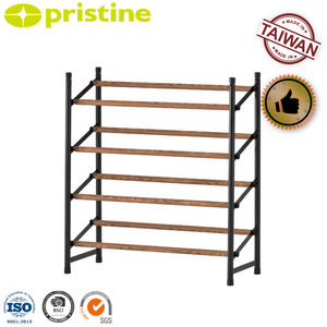 OEM 4-Tier Modern DIY Convertible <b>Shoe</b> <b>Rack</b> Extendable Metal Iron <b>Wood</b> Grain Home Storage Furniture Taiwan Household Organizer - Product Image 1