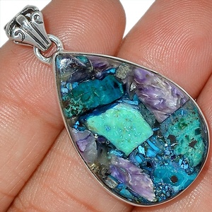 Colgante de plata de ley con forma de pera para mujer, colgante de piedra preciosa de Chrysocolla Natural, hecho a mano - Product Image 1