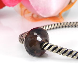 Perles à facettes en Quartz fumé, grand trou, rondes, 14x8x5.5mm, IG11125 - Product Image 3