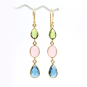 Classic <b>Peridot</b> Iolite Gemstone Hook <b>Earrings</b> Gold Plated Pear Shape Dangle <b>Earrings</b> for Party Wedding - Product Image 1