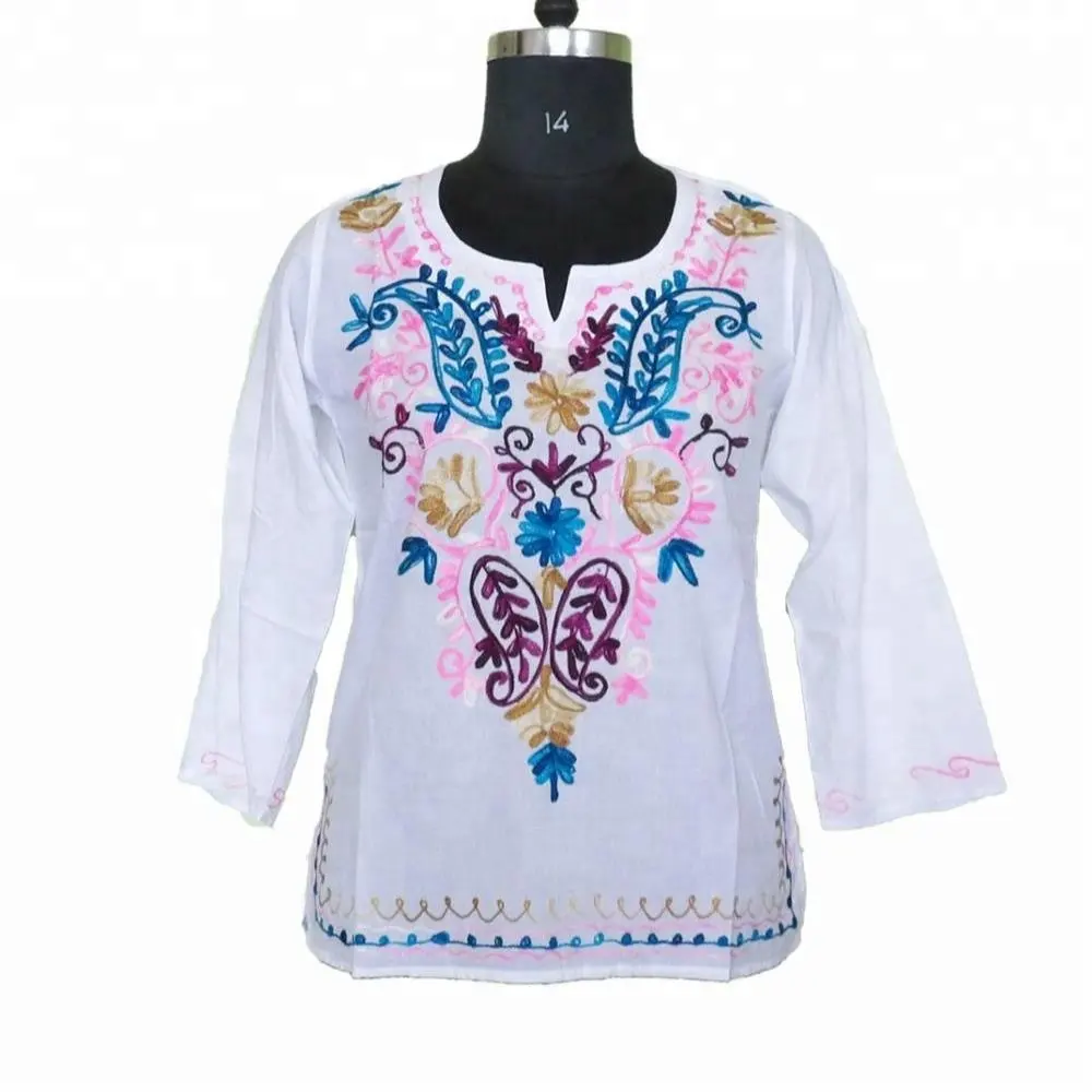 White Embroidery Kurtis Ethnic Elegant Bright Colourful