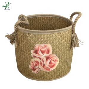 Natural palmleaf <b>laundry</b> <b>basket</b> seagrass storage hamper <b>basket</b> with rope handle - Product Image 5