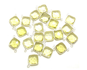 Pierres précieuses de Quartz citron | 925 argent Sterling, bijoux en plaqué or, pour la fabrication de bijoux, en forme de coussin, Double voile, connecteur de lunette à facettes - Product Image 2