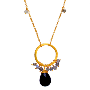 Collier de chaîne de perles en argent sterling 925 fait à la main véritable Onyx noir poire rondelle Labradorite Style tendance - Product Image 1